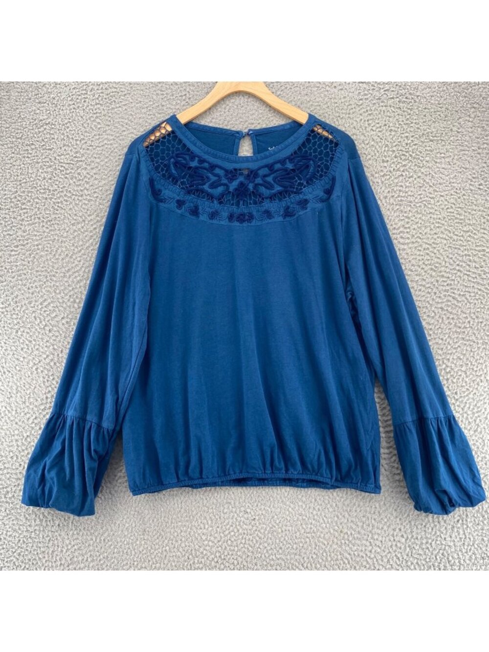 Soft Surroundings Top Womens Extra Large Talasa Blue Embroidered Lace Scoop Neck